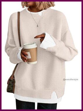 Womens Oversized Sweater Cut-Out Crew Neck Pullover Knit Fall Winter